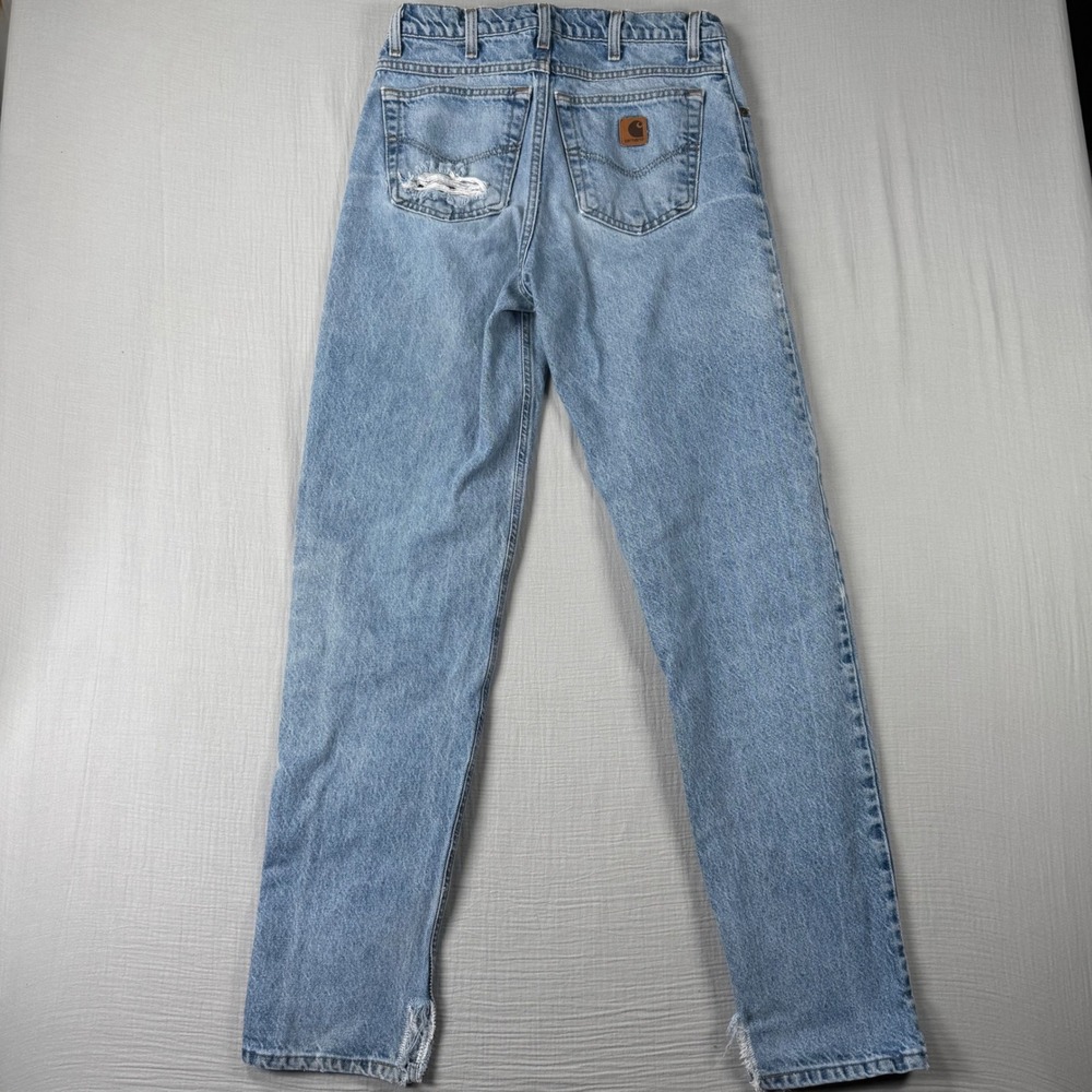 Vtg Y2k Carhartt Men Jean 31x34 Distressed Light Wash Straight Leg Blue Gorpcore - Picture 3 of 7